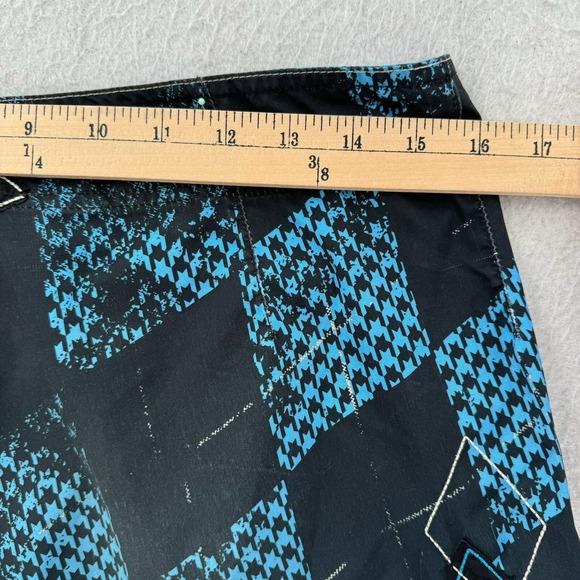 Micros Board Shorts Mens 32 Blue Checkered Skulls Crown Embroidered Swim Trunks - Picture 6 of 7